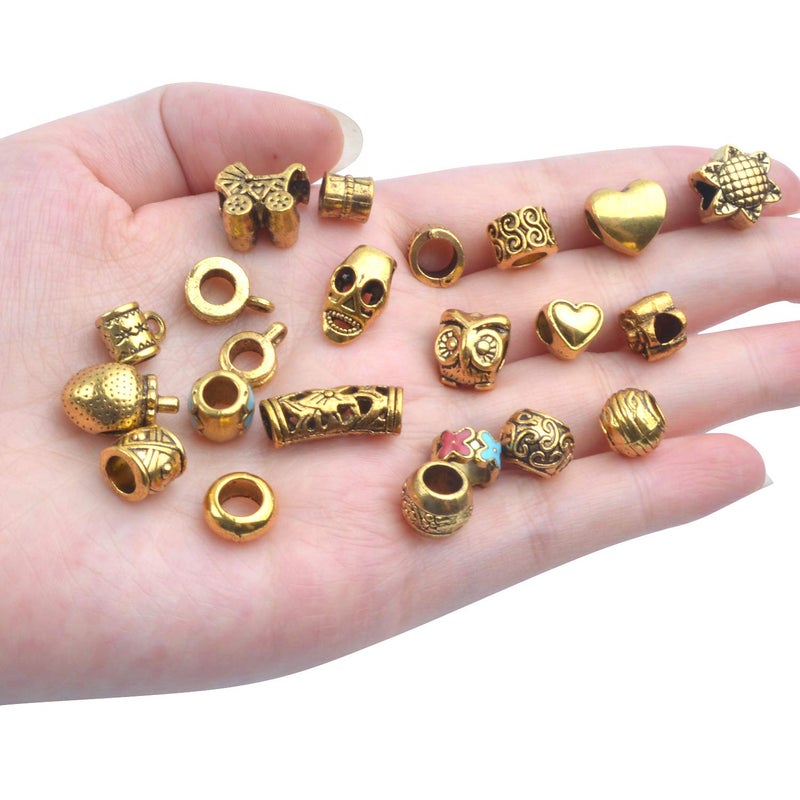 Aylifu Tibetan Loose Spacer Beads, Mixed 92 Pieces Tibetan Antique Gold Spacer Loose Beads Fit European Charm Bracelet Necklet Jewelry Making - Image 5